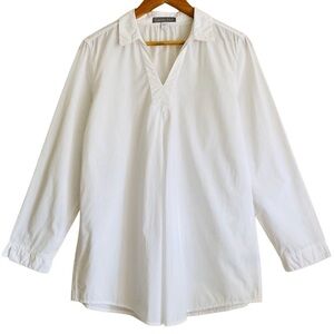 GARNET HILL Organic Pima Chambray Preppy Relaxed Fit Minimalist Pleated Tunic M